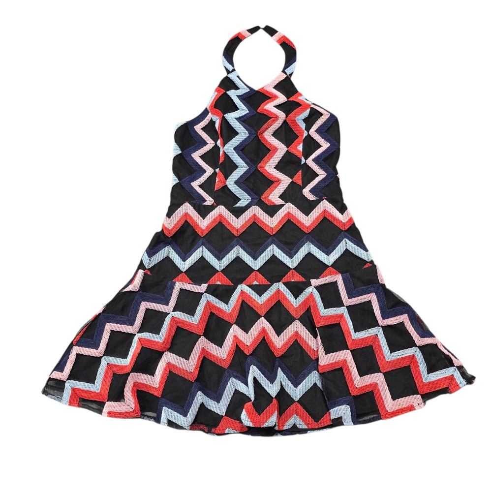Parker Dress Size 6‎ Multicolor Chevron Embroidered Halter Mini Cocktail Party